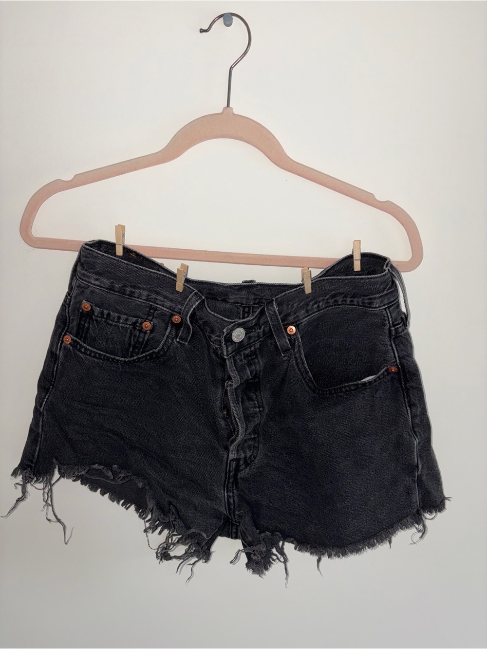 Levi's Black Distressed Denim Shorts